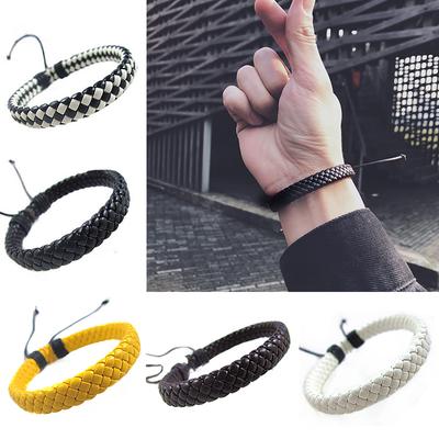 1PC Hand-woven Bangle Multicolor Unisex PU Leather Cuff Rope Bracelet Fashion Simple Adjustable Men