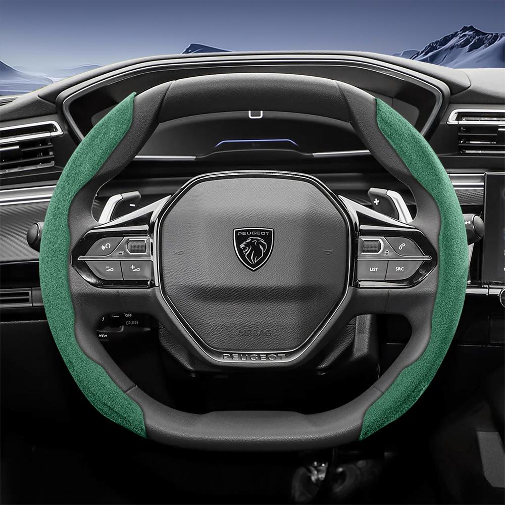 Vcxja9 Geschikt voor Peugeot Sports Suede Stuurwielhoes met Gespleten Drukknop Anti-Slip Ontwerp voor Modellen zoals 208 E-208, 2008 E-2008, 3008