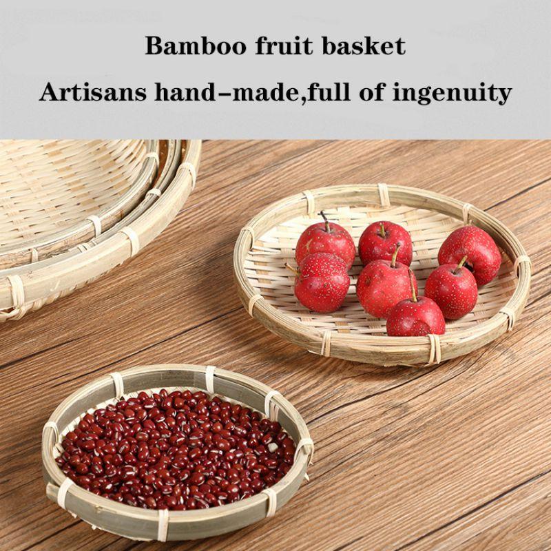 Handmade Bamboo Sieve Wicker Weaving Round Fruit Bread Basket Plates Snack Food Bread Picnic Vegetable Dishes Rattan Basket