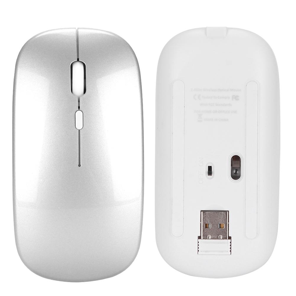 HXSJ M80 2,4G Ergonomická bezdrôtová nabíjateľná tichá myš s USB prijímačom (Strieborná)