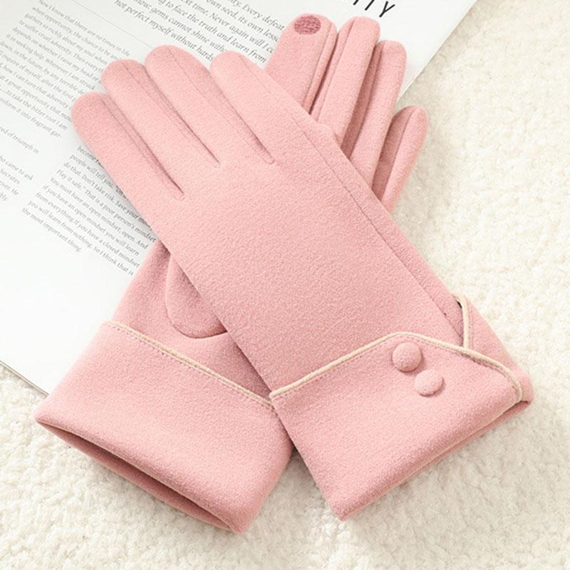 Women Winter Keep Warm Touch Screen Button Decoration Outdoor Fashion Gloves Add Velvet Drive Windproof Elegant Soft