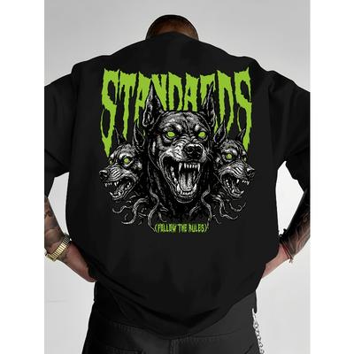 Tailles européennes T-shirt Graphique Streetwear Homme - Design « Standards » avec Impression Loup & Crâne, Coupe Ample Col Rond