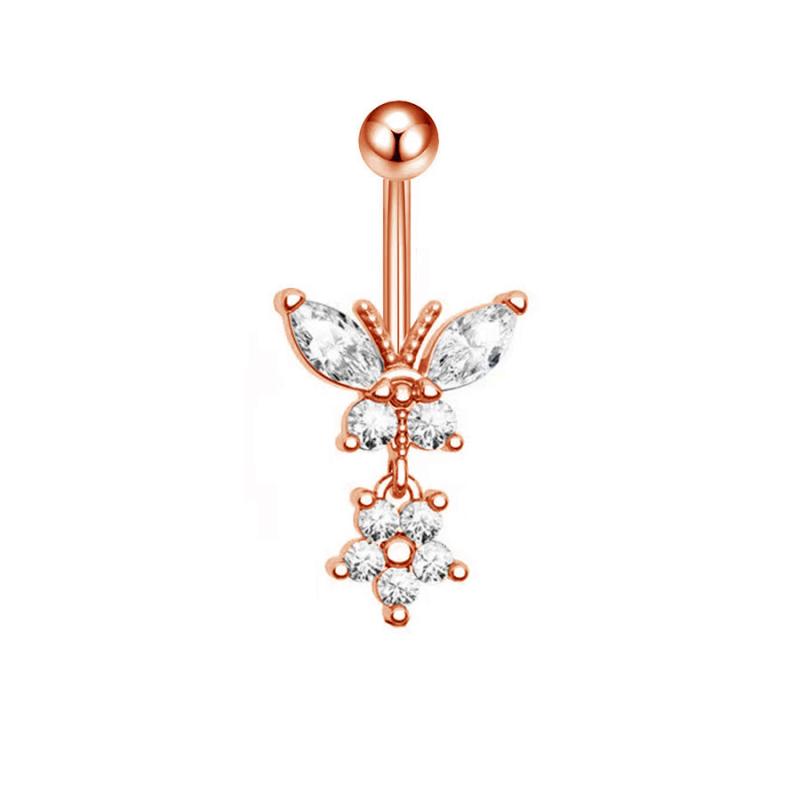 1PCS Zircon Flower Belly Button Ring Drop Chain 14G G23 Titanium Curved Barbell Navel Piercing Women Girls Sexy Jewelry