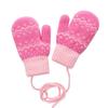 Double-layer knitted girl winter velvet thickened warm neck hanging outdoor cold-proof riding striped gloves children's