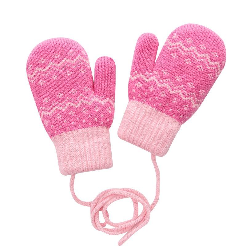 Double-layer knitted girl winter velvet thickened warm neck hanging outdoor cold-proof riding striped gloves children's