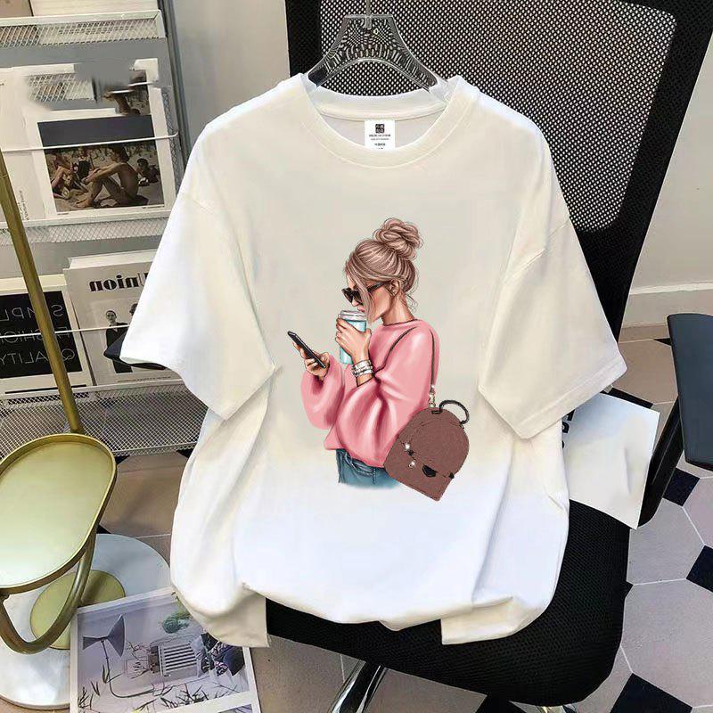 New Women T Shirt Summer Fashion Korean Print Short Sleeved Women Casual Round Neck Clothing Tops Harajuku Sleeve Casual