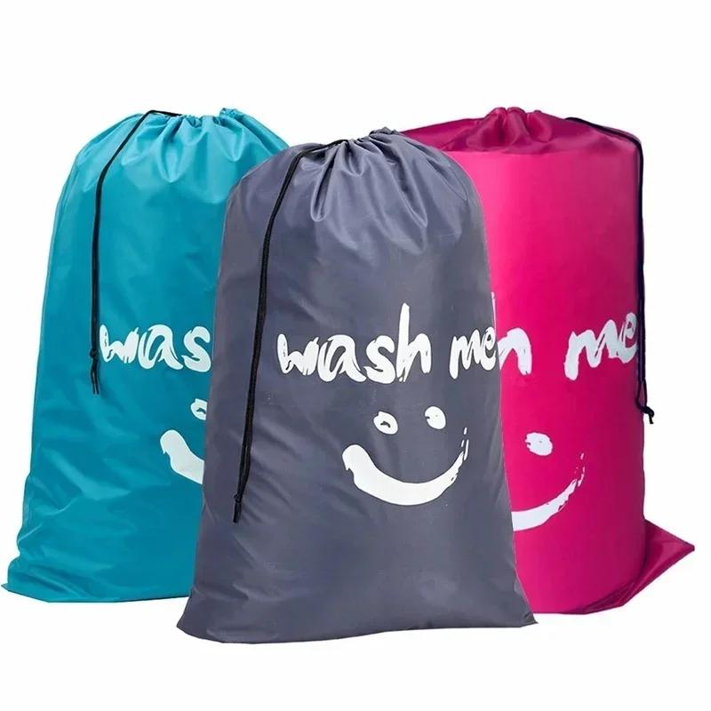 Household Simple Nylon Laundry Bag Travel Storage Pouch Washable Dirty Clothes Organizer Folding Wash Drawstring Bag Accessories