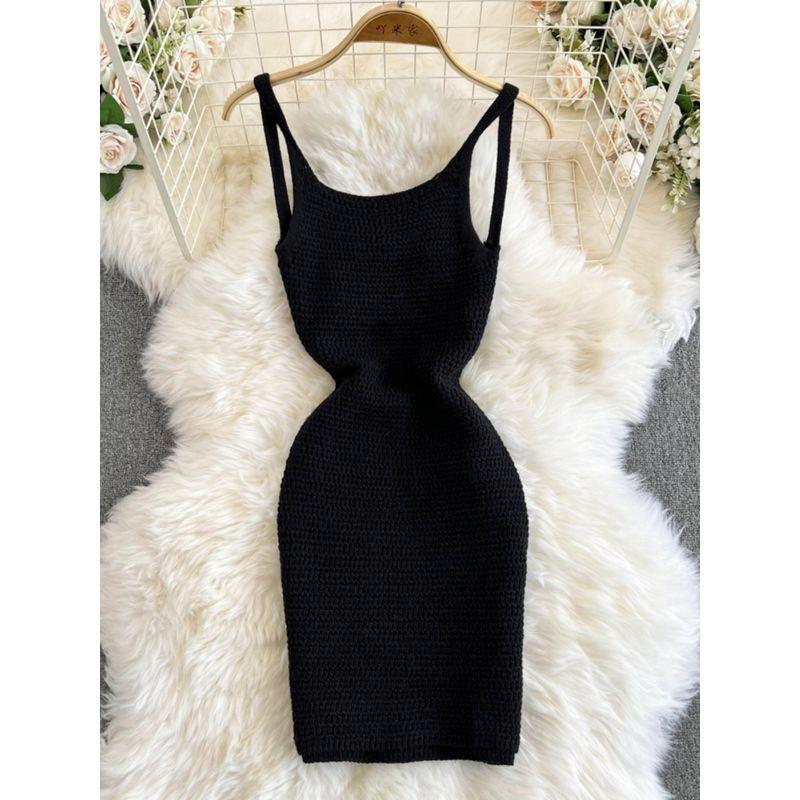 Pure Desire Sexy Sexy Knitting Sling Dress Women's Summer New Arrival Silm Slim Looking Sheath Bottom Sleeveless Skirt