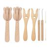 A74E-8Piece Portable Knitting Fork And Needle Kit Lucet Fork Crochet Wooden Knitting Fork Big Eye Needle Set Wood Color