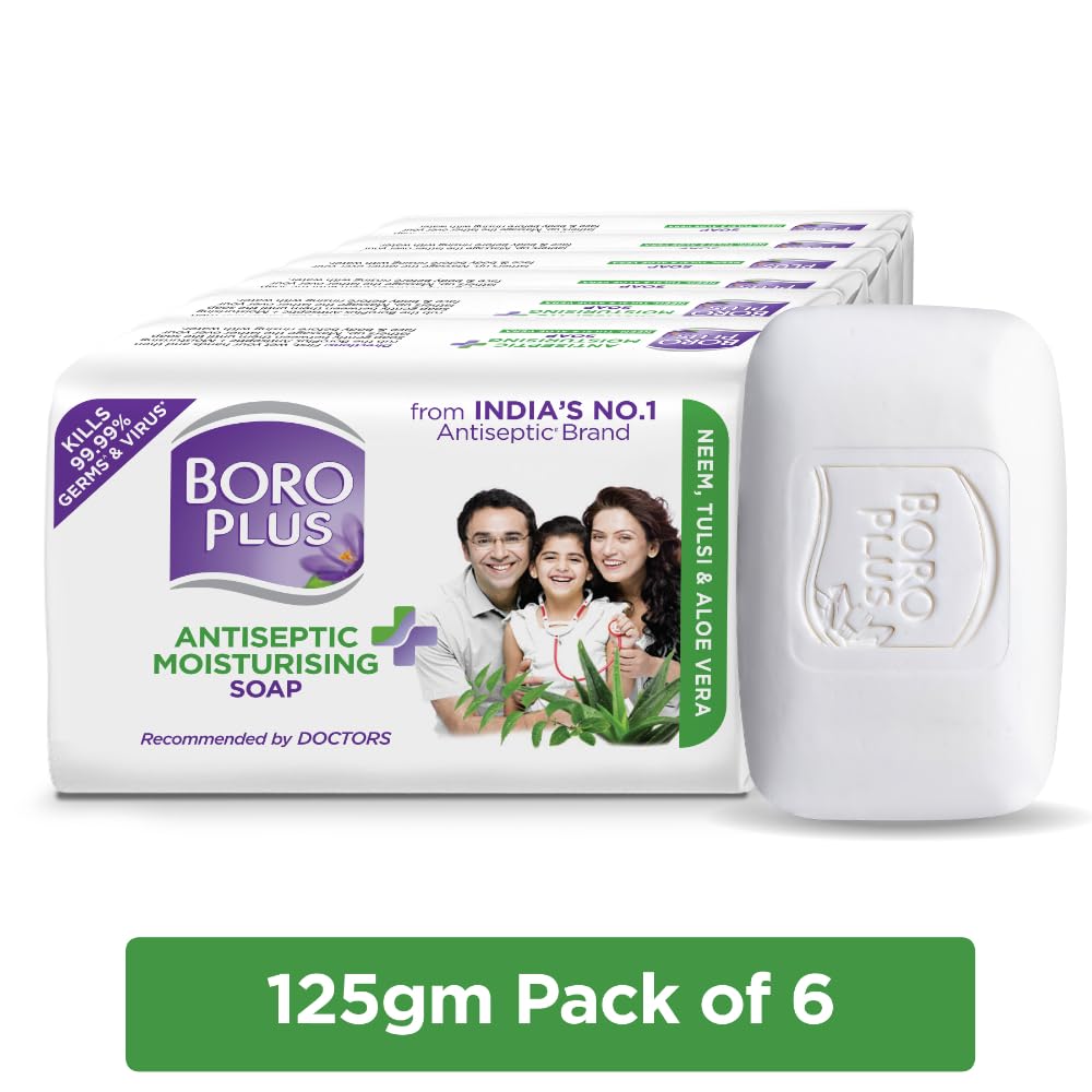 Boroplus Antiseptic Moisturising Bathing Soap With Aloe Vera Neem Tulsi 125G X 6 For Soft Smooth Skin