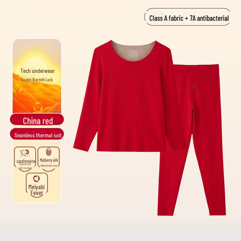 

Чоловічий антибактеріальний термокомплект Delong з шовку та кашеміру, плюшевий та товстий для осені XXXL китайська червоний колір