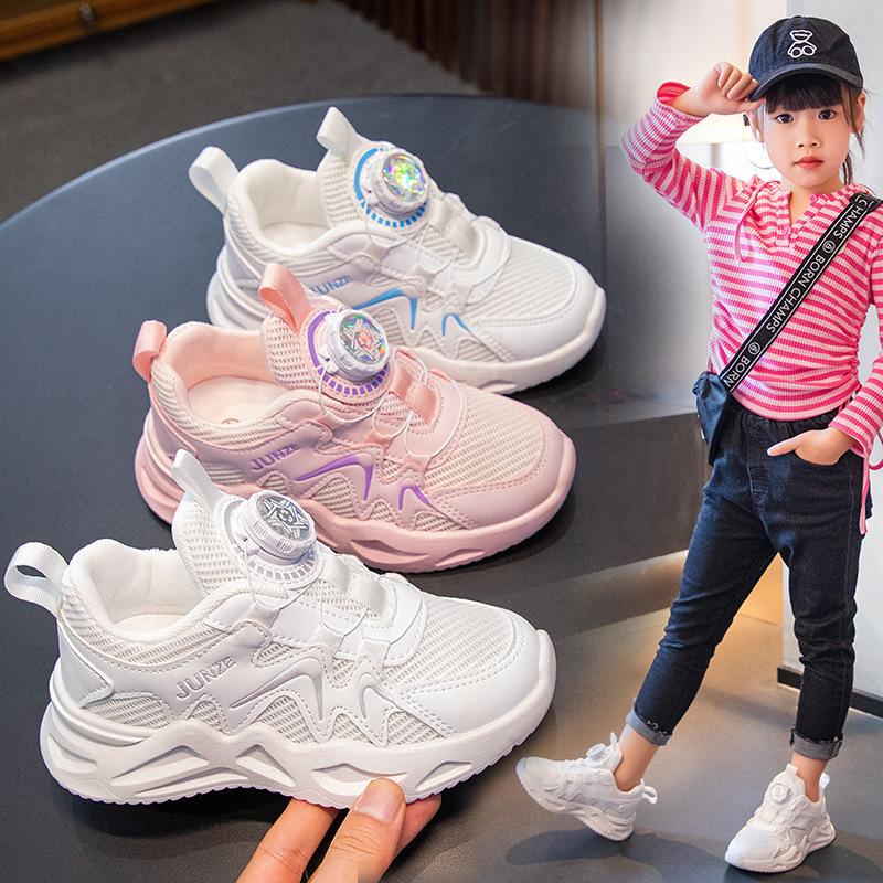 Girls little white shoes 2025 spring new mesh breathable sports dad shoes soft sole children's shoes girls running