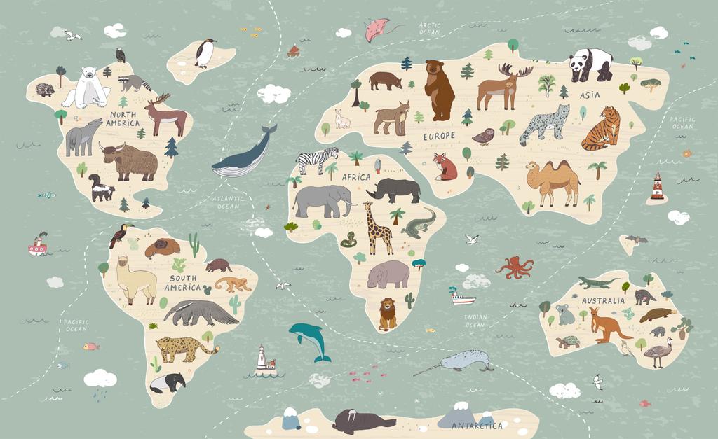 Photomural Colorful World Map Washable Fleece 254x184