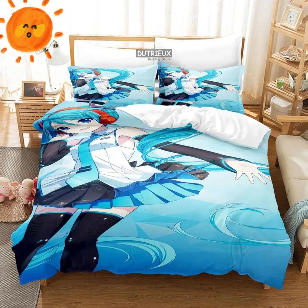 3D Print Japanese Anime Kawaii Hatsune Miku Duvet Cover Bedding Set Queen King Full Size for Holiday Bedroom Teens Women Gift