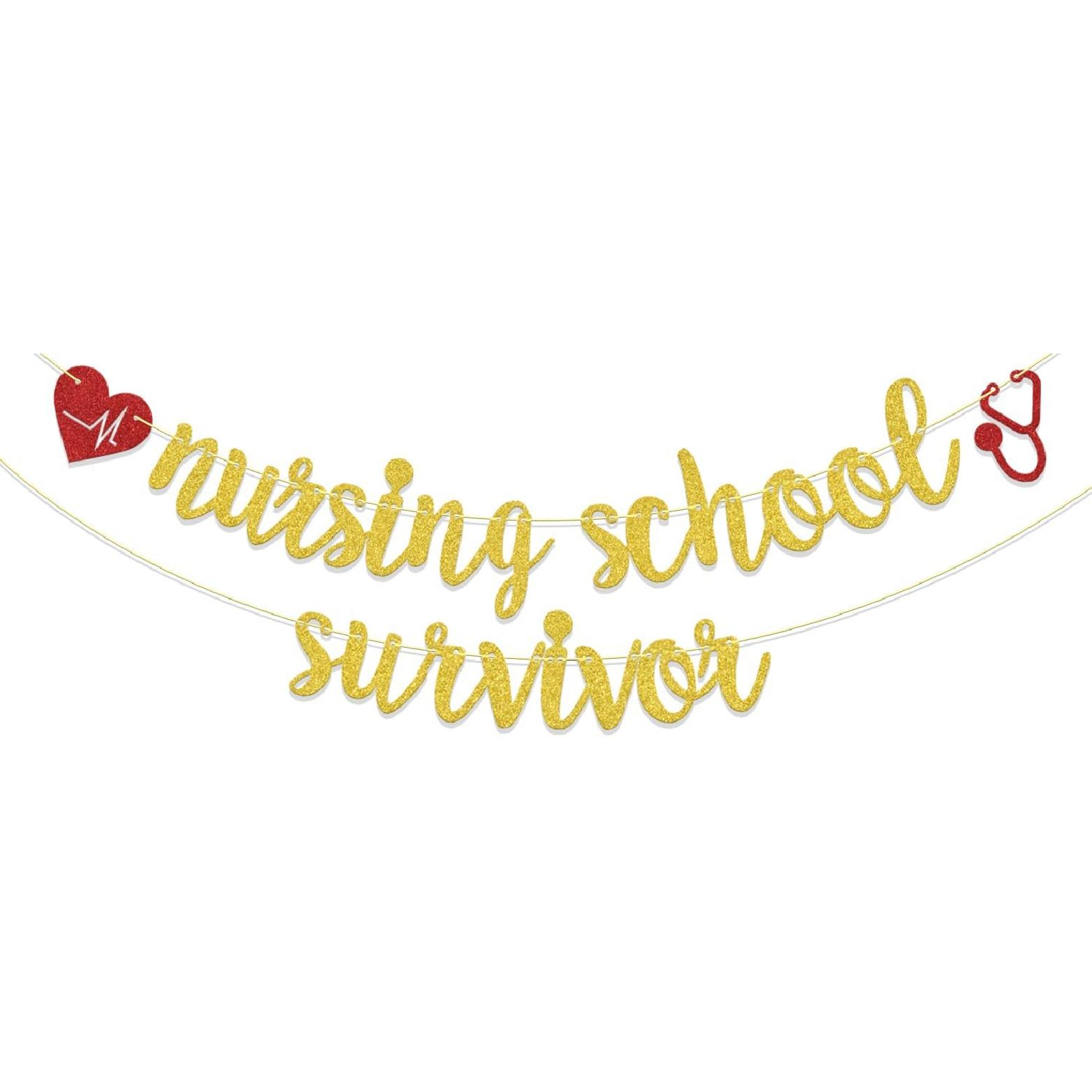 Nursing School Survivor Banner, Congrats Nurse/RN Grad Party Decor Party Decorations Supplies