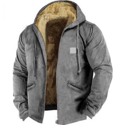Indian Totem Print Cotton Suit Men'S Loose Lamb Wool Inner Western Style Warm Hooded Jacket Top