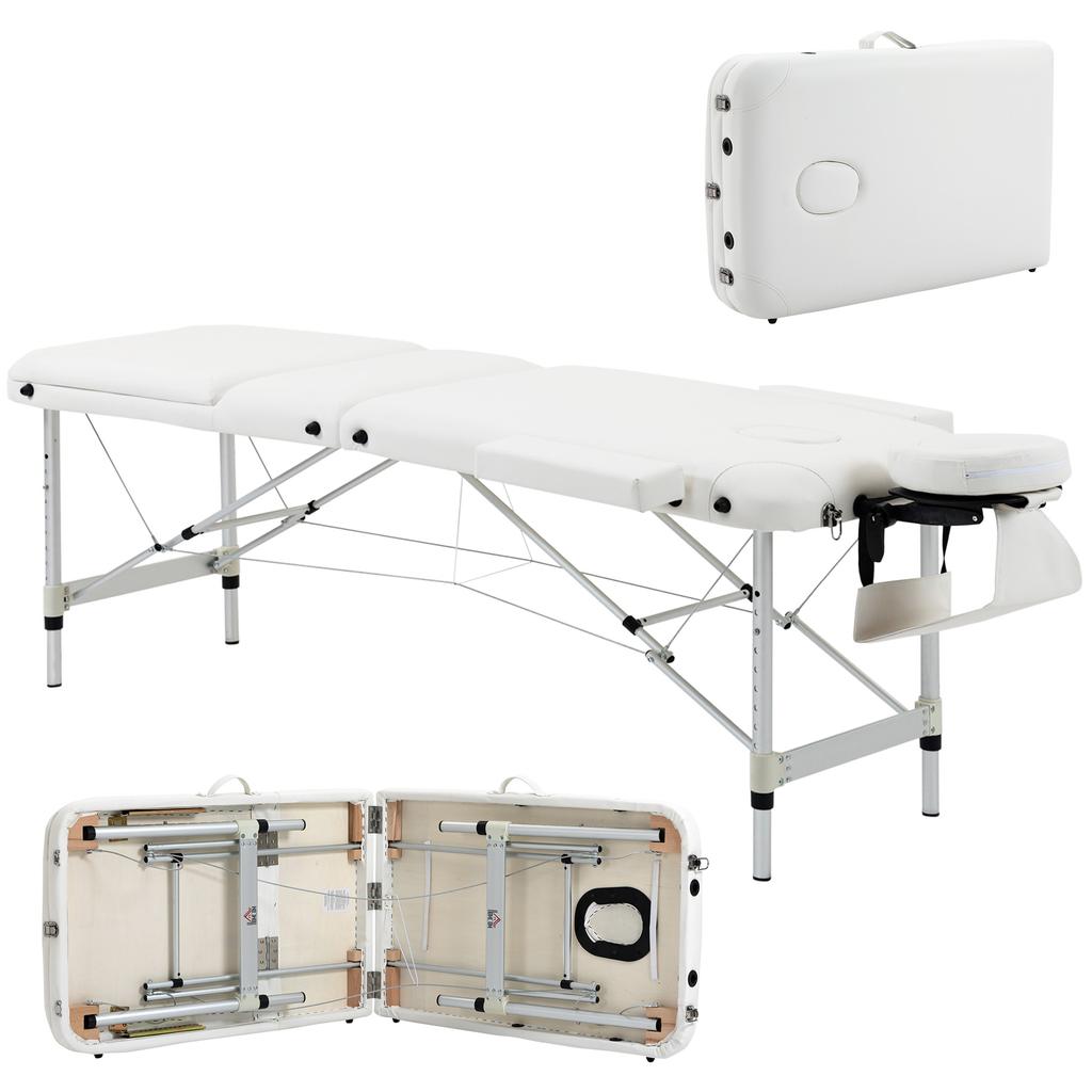 Folding Massage Table, Aluminum, 215x81x61-84 cm, White