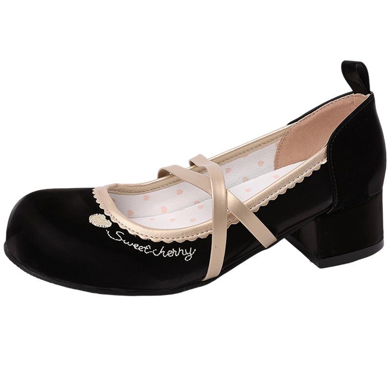 Round head thick heel women's French sweet and cute bow 2025 summer new sweet and versatile casual high-heeled single shoes