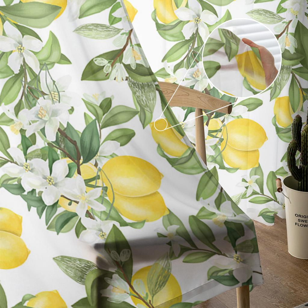 Sommer Zitronenblätter Blumen Transparente Vorhänge Fenstertüllvorhänge Für Wohnzimmer Schlafzimmer Für Küche Schleier Vorhänge Dekoration