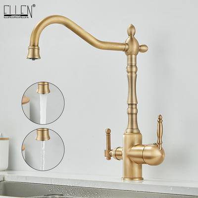 Messing antiker leichter Luxus Drei-in-Eins-Reinwasserhahn Haushaltsspüle Waschbecken Warm- und Kaltwasserhahn Spritzwassergeschützt E1489