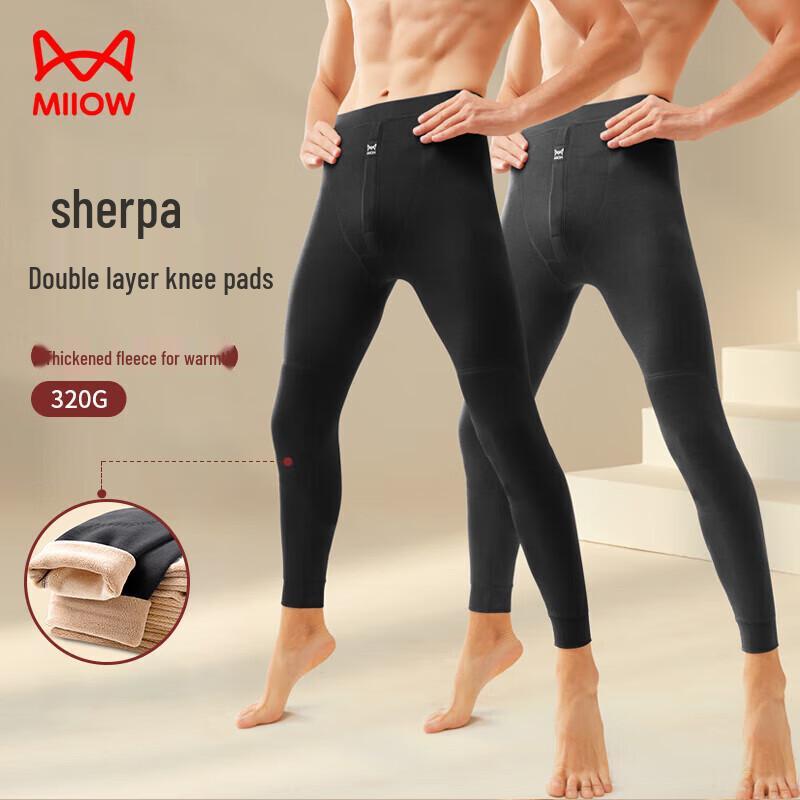 Mao Ren Men's Thickened Fleece-Lined Thermal Pants with Wool Knee Pads