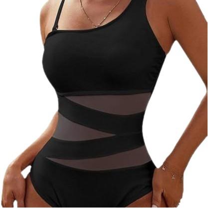 Swimsuit 1011 One-piece Bikini Sexy Solid Color Stitching Mesh Swimsuit Female Bikini