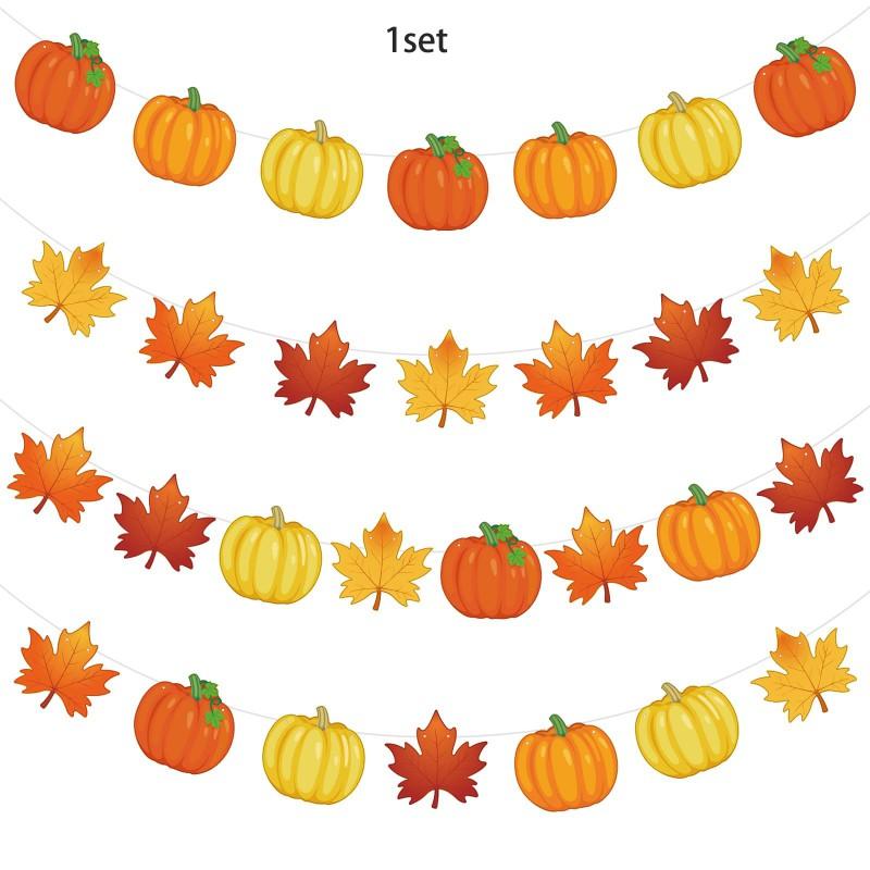 Thanksgiving Party Decorations Set With Maple Leaf Banner Flags Paper Hanging Garlands Home Office Event Backdrop