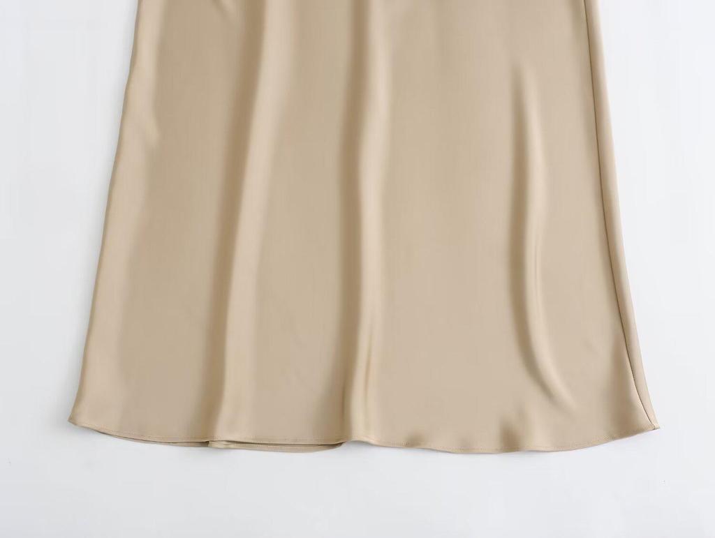 ZARZ European & American Style Versatile Women's Silk Satin Midi Dress