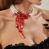 SHIXIN Retro Red Crystal Imitation Pearl Choker Necklace Bracelet Jewelry Set Women Sexy Gothic Party Halloween Accessories