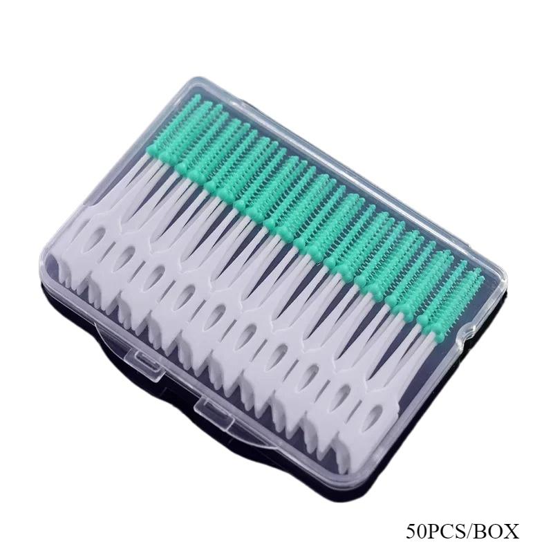 

Межзубные силиконовые щетки 200 штук Зубочистки для зубов Щетка для чистки между зубами Силиконовые зубочистки с нитью Гигиена полости рта