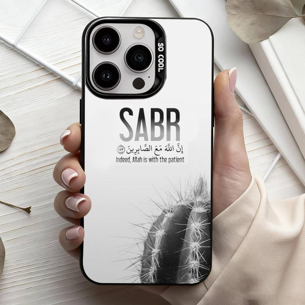 Q-Quran Sabr Islam Geduld COOL Handyhülle Für iPhone17,16,15,14,13,12,11 Plus,Pro Max Schwarz Candy Silberbeschichtete Hülle