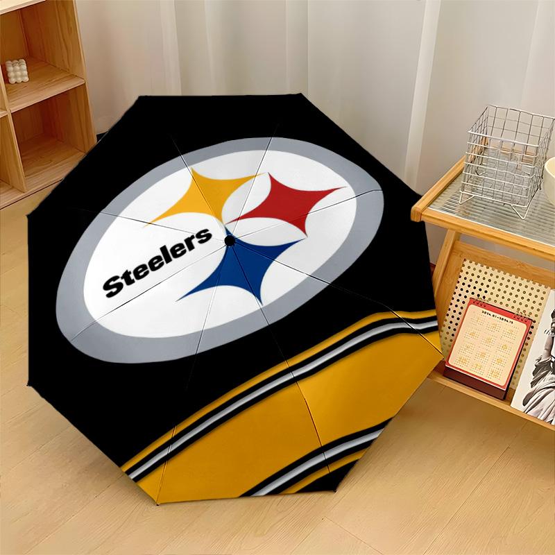 Pittsburgh Steelers Print Auto 8?Ribs Folding Umbrella Wind Resistant Lightweight Automatic Umbrella For Daily Travel