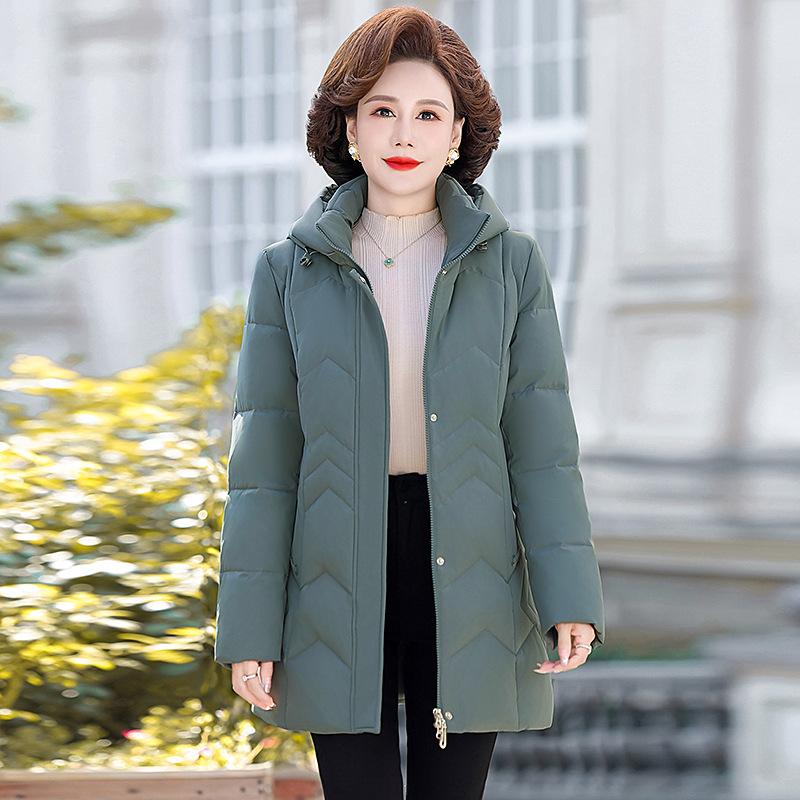Middle-aged Mother Down Jacket Women's Medium and Long New Winter Slim and Thin White Duck Down Winter Coat