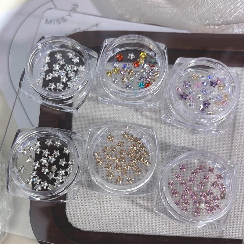 1Box 30Pcs Sparkling Pentagram Zircon Nail Charm Cute Minimalist Flatback Rhinestone 3mm Multi Color Mini Star Gem Nail Part