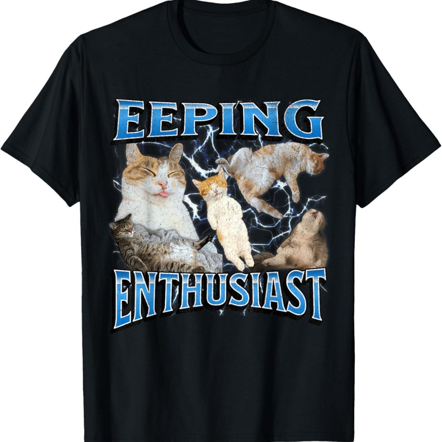 Eeping Enthusiast Funny Eepy Cat Meme Bootleg Graphic T-Shirt S чёрный