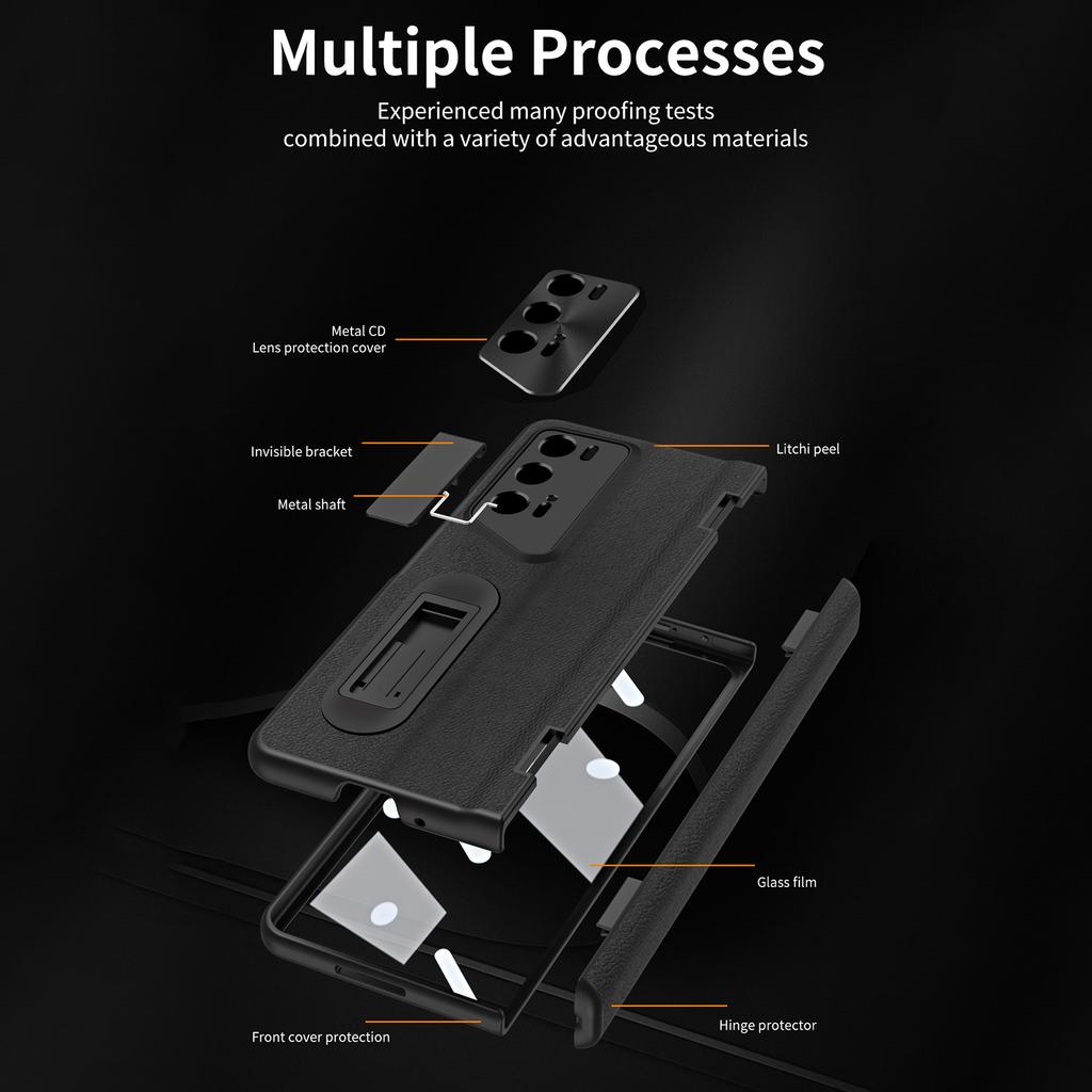 For Honor Magic V2 RSR Porsche Design Case Hinge Protection Leather+PC Phone Cover with Tempered Glass Film