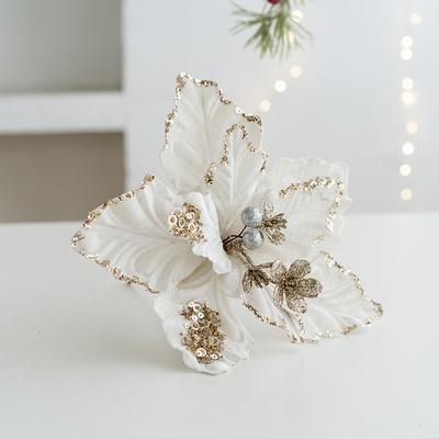 22cm Christmas Glitter Flower Simulation Hanging Artificial Poinsettia Flower Festival DIY Sequins Flower Party Gifts