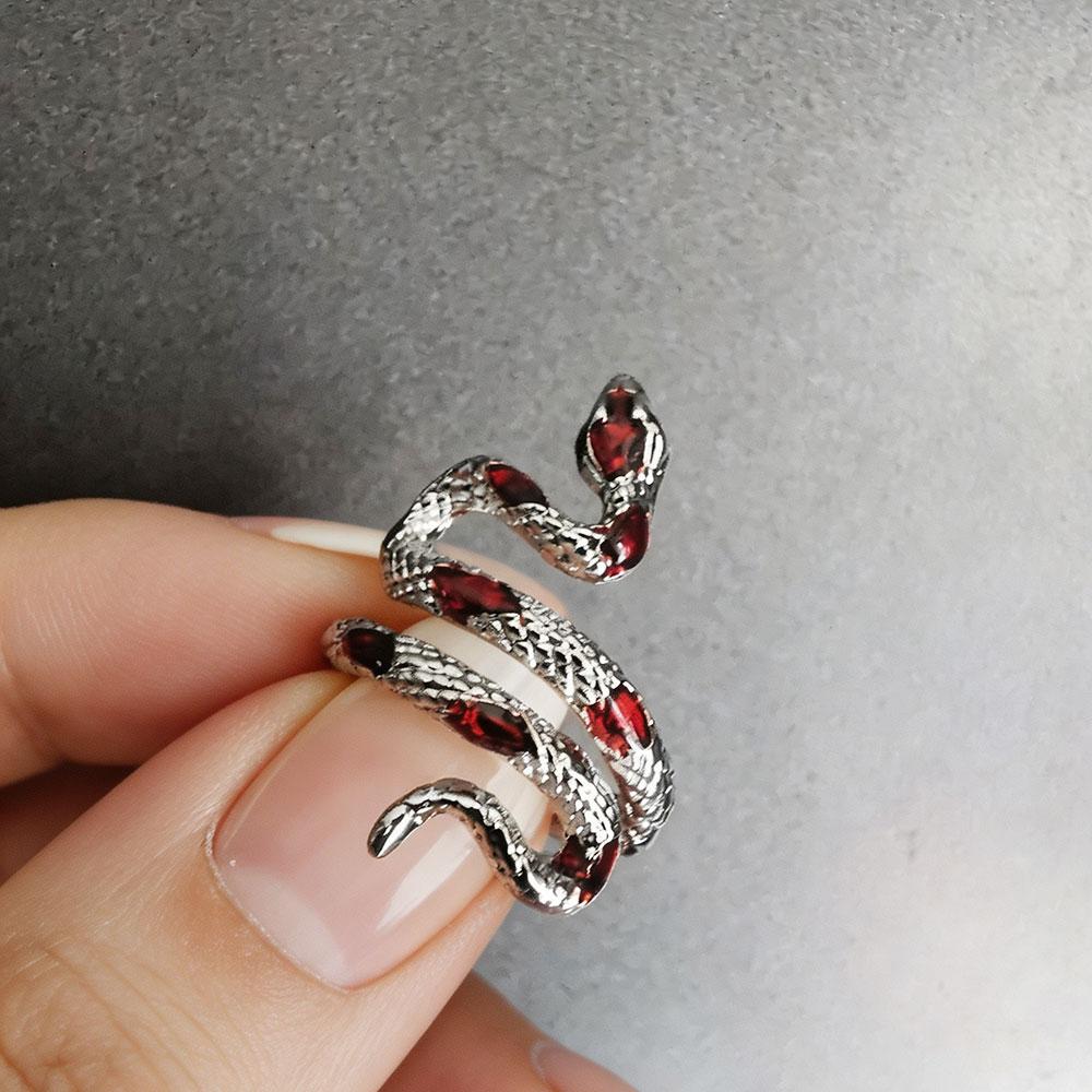 Snake Shaped Open Ring For Women Men Vintage Green Enamel Zircon Irregular Adjustable Finger Rings Jewelry