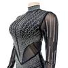 Fashion Women's Dress Solid Colour Mesh Drill Long Sleeve Long Dress