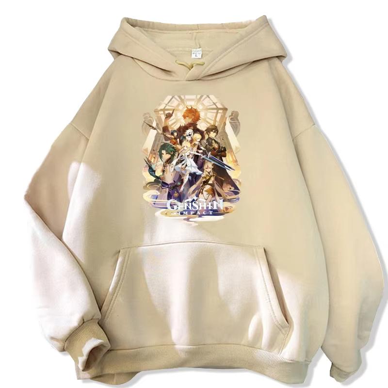 Anime Genshin Impact Hoodies Xiao/Zhong Li Friends Men Loose Pullover Casual Harajuku Streetwear Unisex Winter Black Sweatshirts