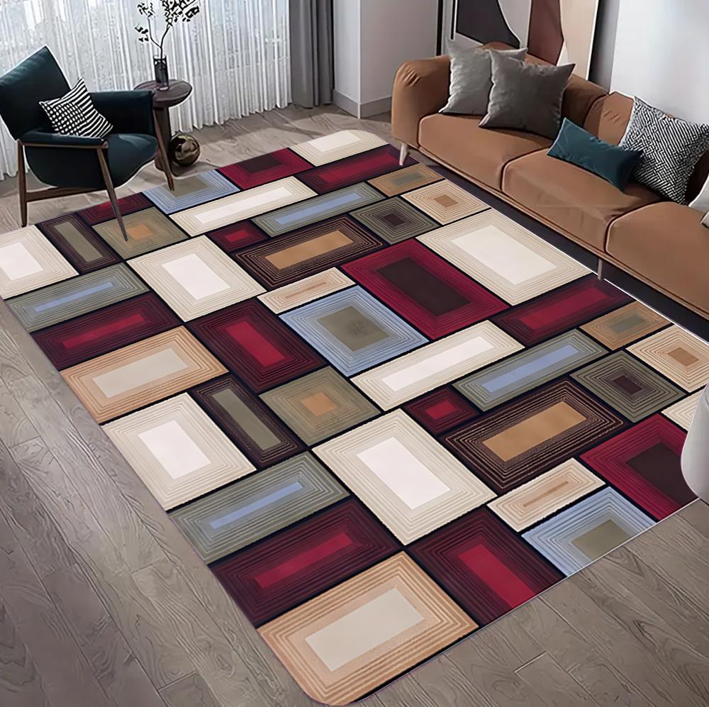 

Geometric Color Block Patchwork Round Carpet Soft Non Slip Easy Clean for Living Room Bedroom Guesthouse Modern Home Decor Rugs 50x80cm