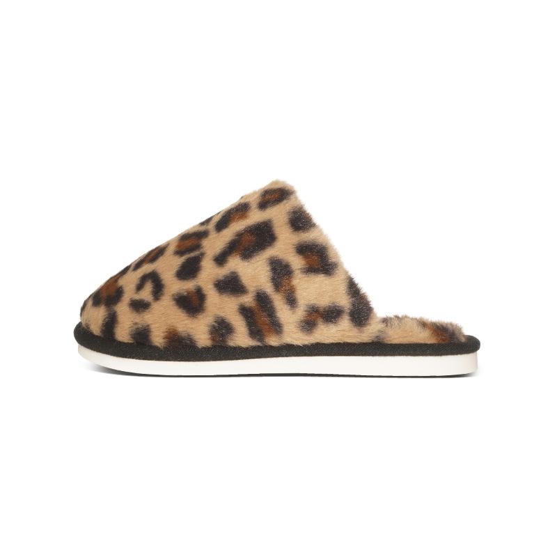Leopard Print Fur Slippers for Indoor Warmth and Plush Cotton Slippers