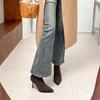 Elastic Velvet High Heels Booties Women's Autumn Winter Pointed Toe Slim Fit Boots Korean Sle Waterproof Platform Ankle Boots