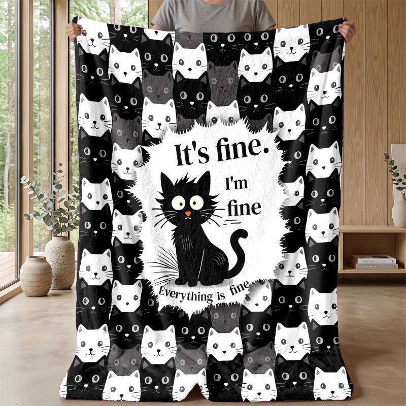 Cats with Encouraging Message Blanket Personalized Name Flannel Blanket Soft Cozy Plush Throw for Sofa Bed Lightweight Home Decor