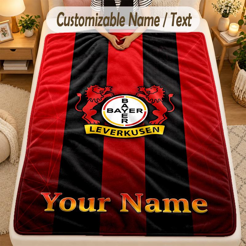 Flannel BlanketBayer Leverkusen Football Custom Name Text Personalized Soft Warm Throw Blanket Home Decor Gift