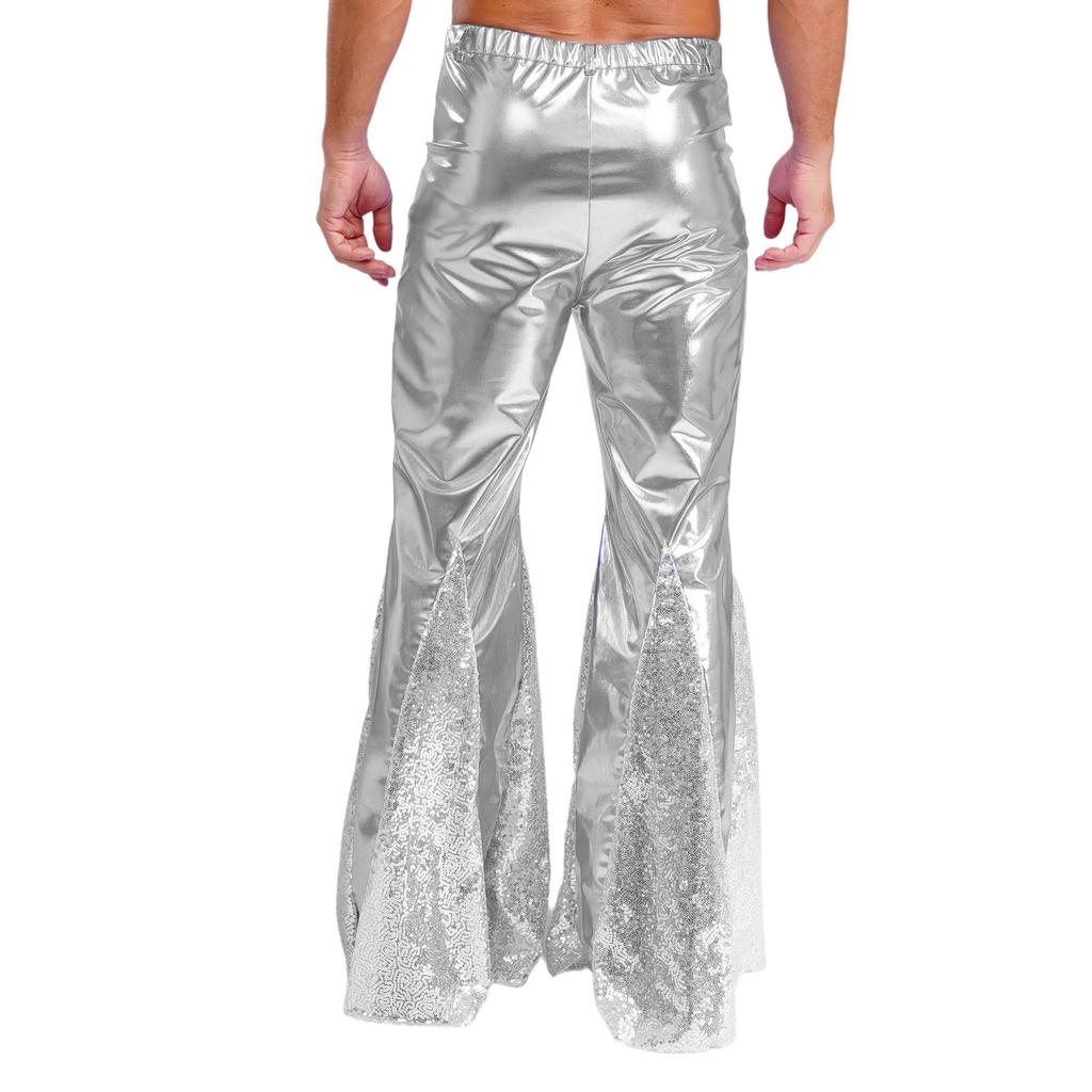 S-3XL Men's 70s Disco Pants Shiny Metallic Sequins, Hippie Vintage Bell Bottoms Flared Pants for Dance Party & Nightclub