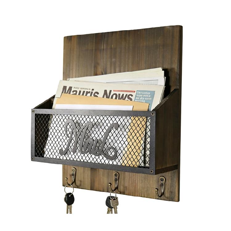 Porta Posta e Chiavi con Pannello Frontale in Rete Metallica e Design con Cornice in Legno Rustico Organizer per l'Ingresso