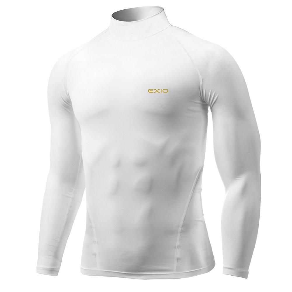 EXIO Compression Long Sleeve High Neck Sports Shirt with Cooling Innerwear Men's Wear, (01. White, XL)