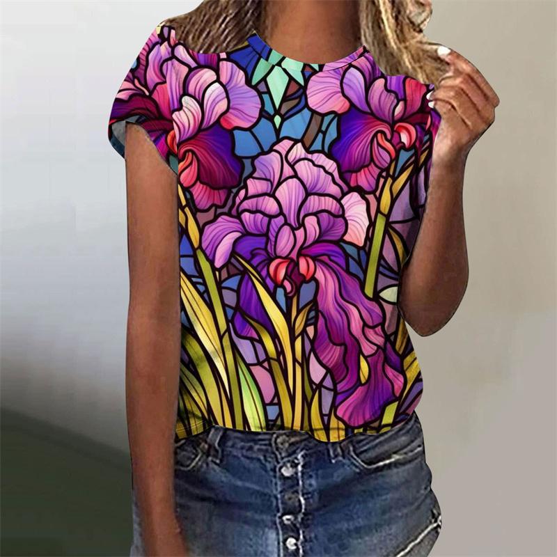 

Красочная футболка с принтом животных-бабочек для женщин, Харадзюку, с графикой птиц и цветов, с коротким рукавом, модная графическая футболка с круглым вырезом S