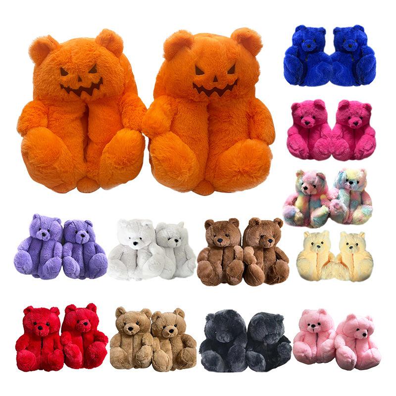 Winter Plush Teddy Bear Slippers - Cute Indoor Cartoon Design